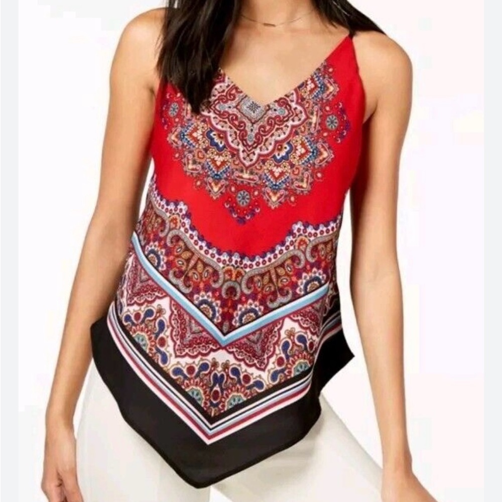 BCX Spaghetti Strap Red and Black w/Multi Color Tank Top - Size Small